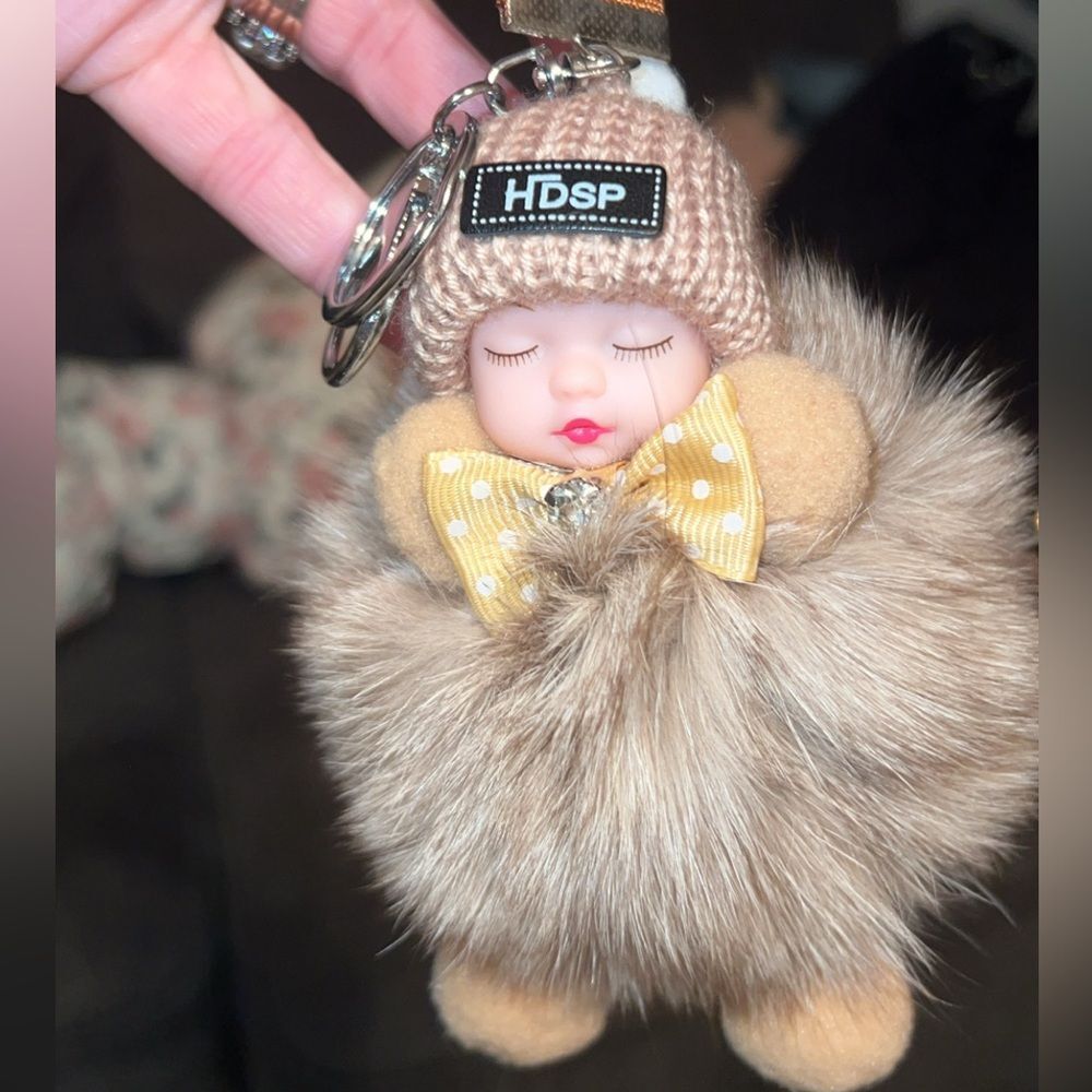 Plush Keychain - Pink Faux Fur Doll - Picture 5 of 16
